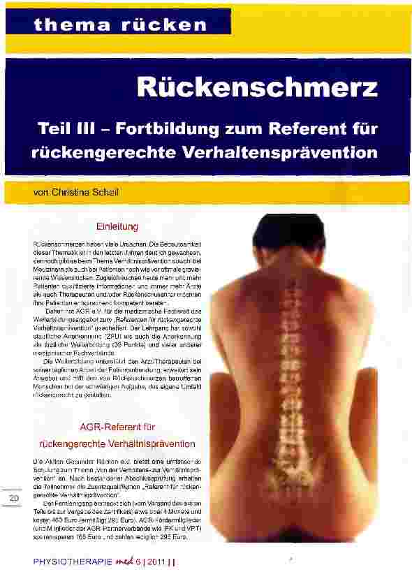Vorschauseite 1: Teil III - Fortbildung zum Referent für rückengerechte Verhaltensprävention