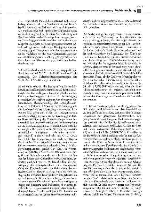 Vorschauseite 4: Zur Verfassungsbeschwerde eines im Maßregelvollzug Untergebrachten gegen medizinische Zwangsbehandlung