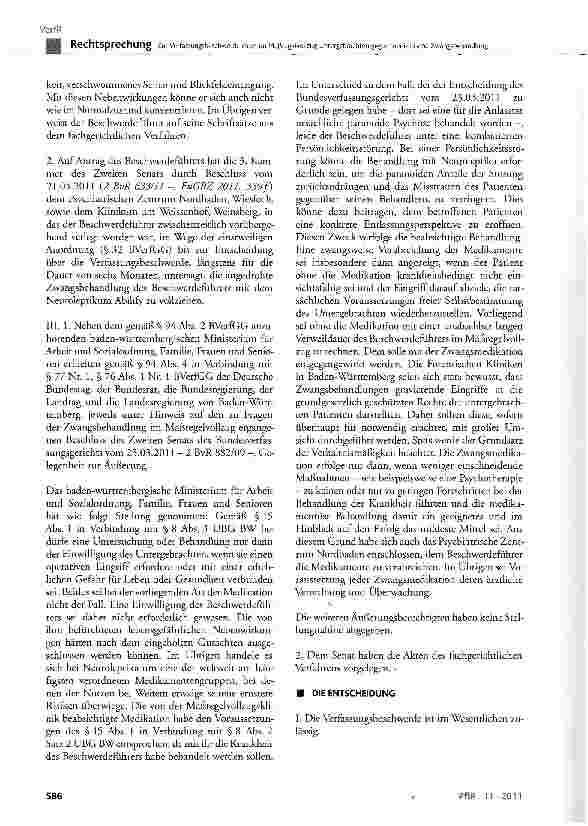 Vorschauseite 5: Zur Verfassungsbeschwerde eines im Maßregelvollzug Untergebrachten gegen medizinische Zwangsbehandlung