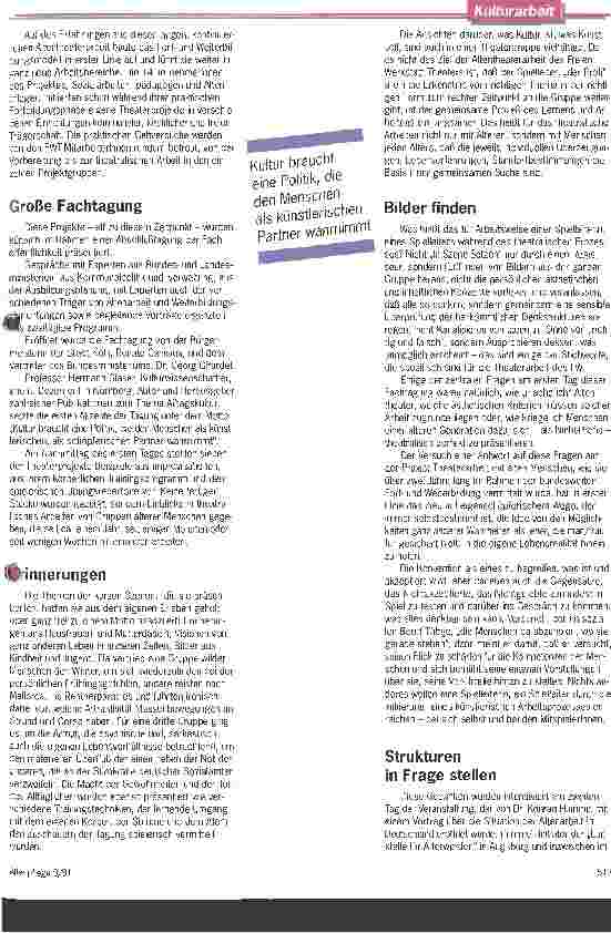 Vorschauseite 2: Ein Stück Leben auf der Bühne Das Freie Werkstatt Theater Köln arbeitet auch mit alten Menschen