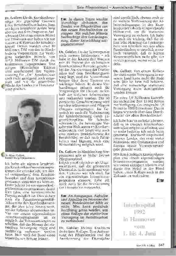 Vorschauseite 4: Neue Bundesländer: Kein Pflegenotstand - Ausreichende Pflegesätze Interview mit Dr. Geisler und Dr. Gollert