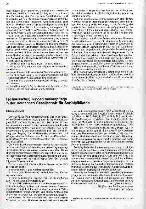 Vorschauseite 2: Gedanken über häusliche Kinderkrankenpflege 17. - 19. Jan. 1981 in Berlin