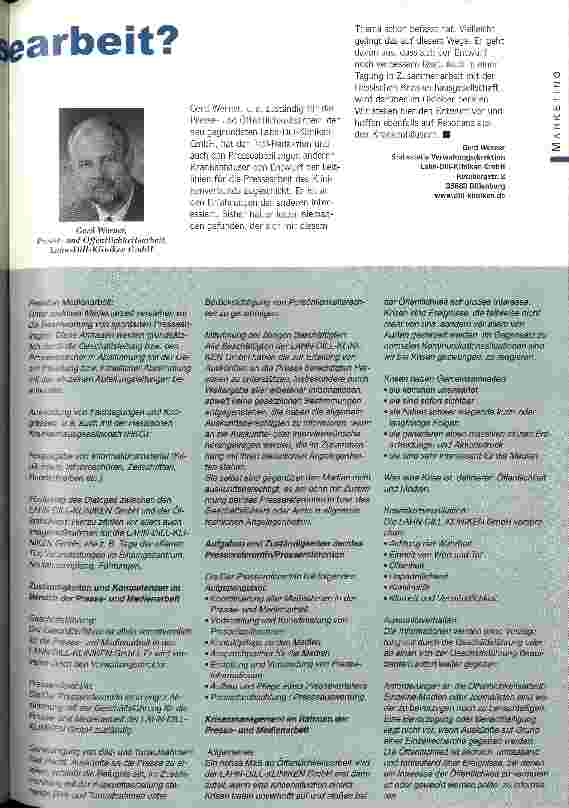 Vorschauseite 2: Leitlinien für die Pressearbeit? Die Lahn-Dill-Kliniken legen sich auf Offenheit, Klarheit, Unparteilichkeit fest