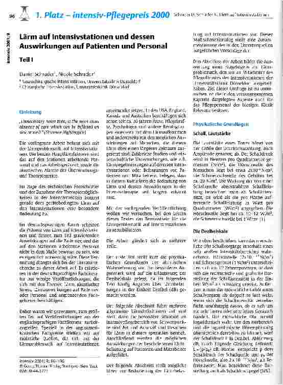 Vorschauseite 1: Lärm auf Intensivstationen und dessen Auswirkungen auf Patienten und Personal Teil 1
