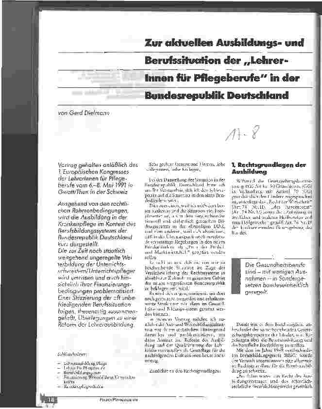 Vorschauseite 1: Zur aktuellen Ausbildungsund Berufssituation der Lehrer-Innen für Pflegeberufe in der BRD