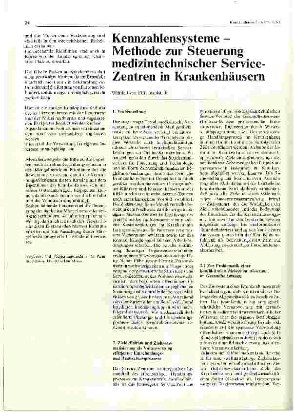 Vorschauseite 1: Kennzahlensysteme -Methode zur Steuerung medizintechnischer Service-Zentren in Krankenhäusern