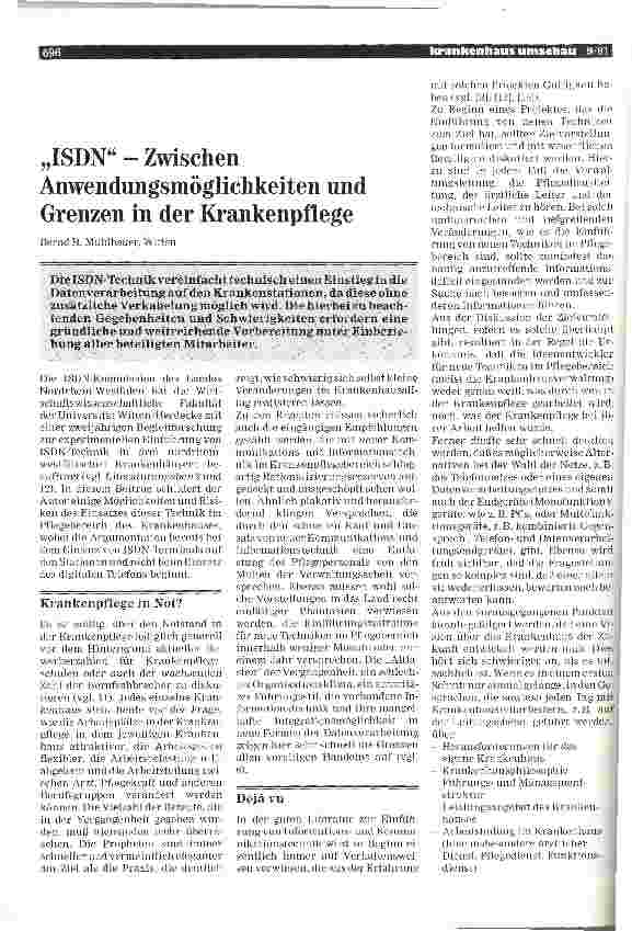 Vorschauseite 1: „ISDN - Zwischen Anwendungsmöglichkeiten und Grenzen in der Krankenpflege
