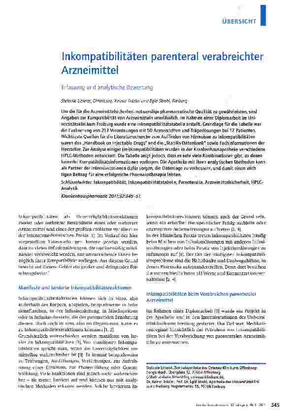 Vorschauseite 1: Inkompatibilitäten parenteral verabreichter Arzneimittel
