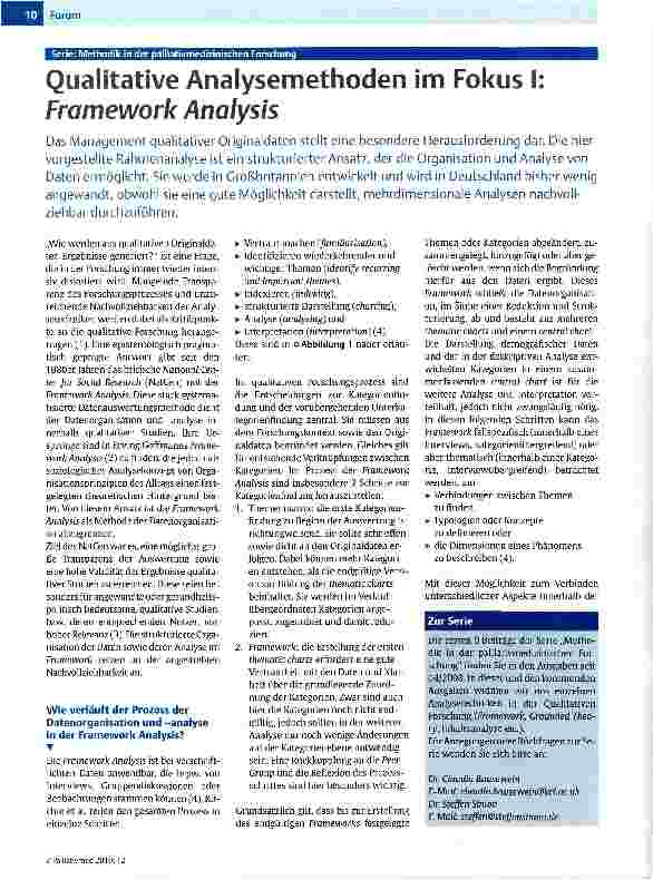 Vorschauseite 1: Qualitative Analysemethoden im Fokus I: Framework Analysis
