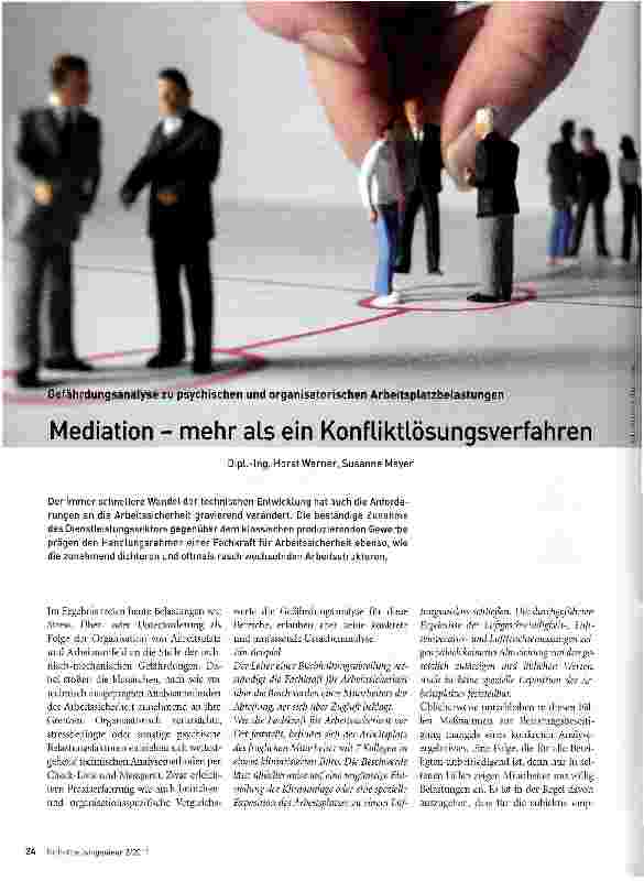 Vorschauseite 1: Gefährdungsanalyse zu psychischen und organisatorischen ArbeitsplatzbelastungenMediation - mehr als ein Konfliktlösungsverfahren