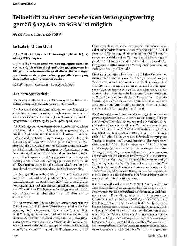 Vorschauseite 1: Teilbeitritt zu einem bestehenden Versorgungsvertrag gemäß § 127 Abs. 2a SGB V ist möglich
