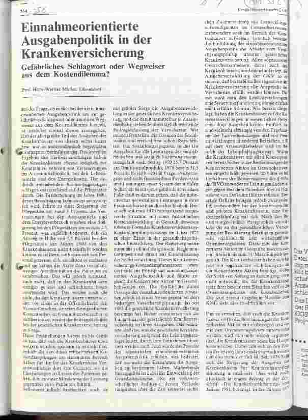 Vorschauseite 1: Einnahmeorientierte Ausgabenpolitik in der Krankenversicherung Gefährliches Schlagwort oder Wegweiser aus dem Kostendilemma
