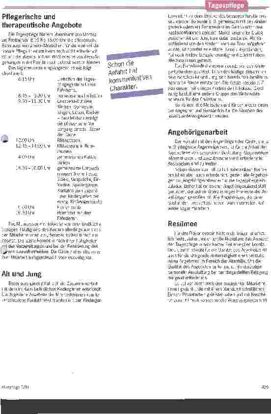 Vorschauseite 3: Abwechslung als Therapie Zwischenbilanz nach sechs Monaten Arbeit in der Tagesklinik Niefern