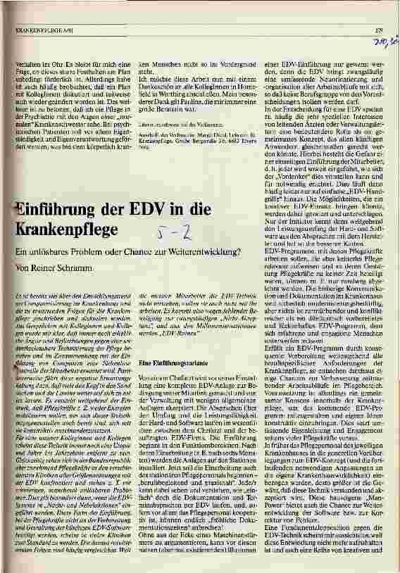 Vorschauseite 1: Einführung der EDV in die Krankenpflege - Ein unlösbares Problem oder Chance zur Weiterentwicklung?