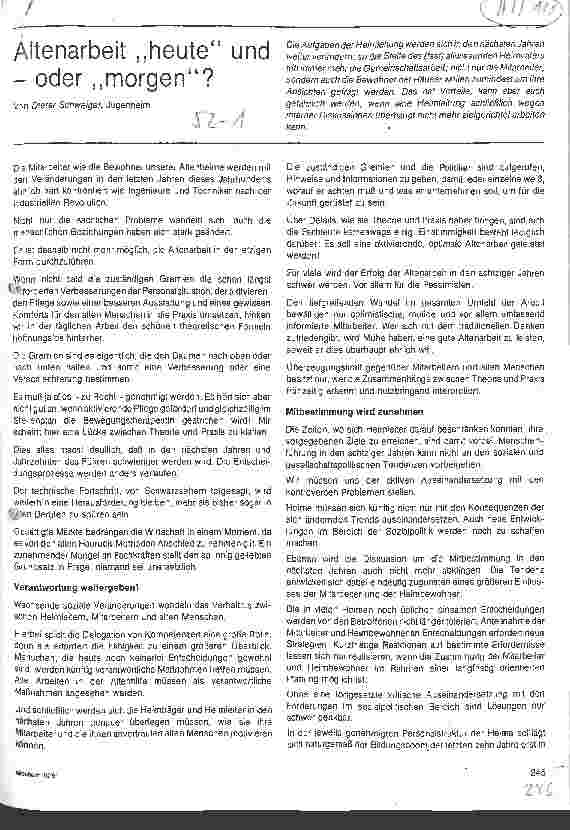 Vorschauseite 1: Altenarbeit heute und - oder morgen