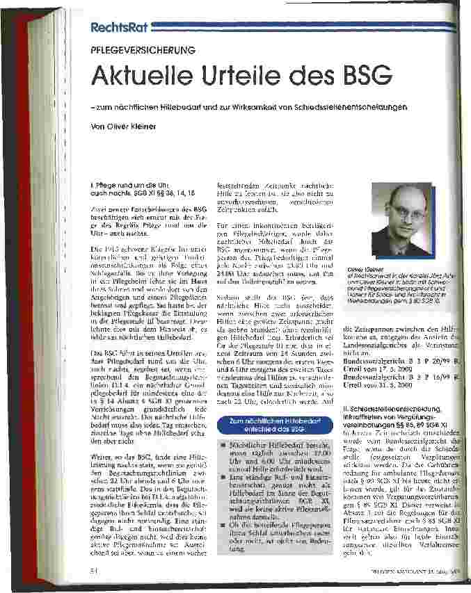Vorschauseite 1: Aktuelle Urteile des BSG zum nächtlichen Hilfebedarf und zur Wirksamkeit von Schiedsstellenentscheidungen