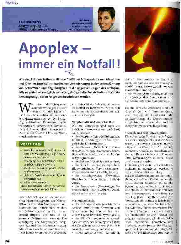Vorschauseite 1: Apoplex - immer ein Notfall!