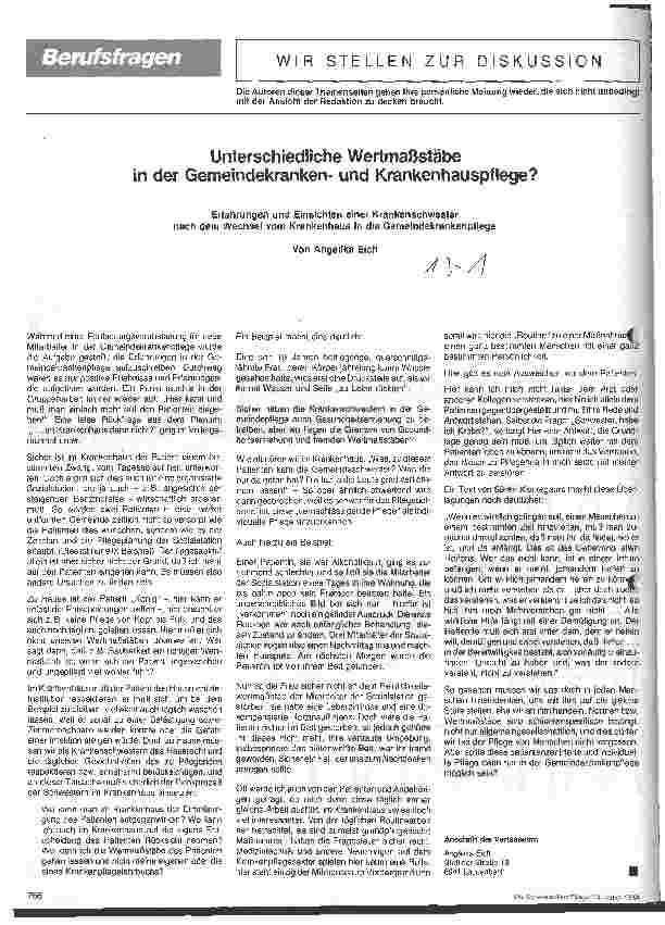 Vorschauseite 1: Unterschiedliche Wertmaßstäbe in der Gemeindekrankenund Krankenhauspflege