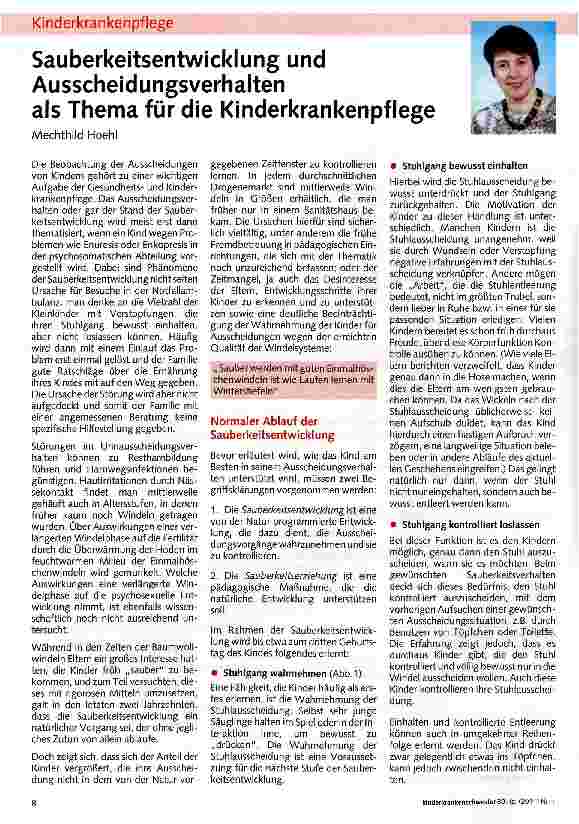 Vorschauseite 1: Sauberkeitsentwicklung undAusscheidungsverhaltenals Thema für die Kinderkrankenpflege