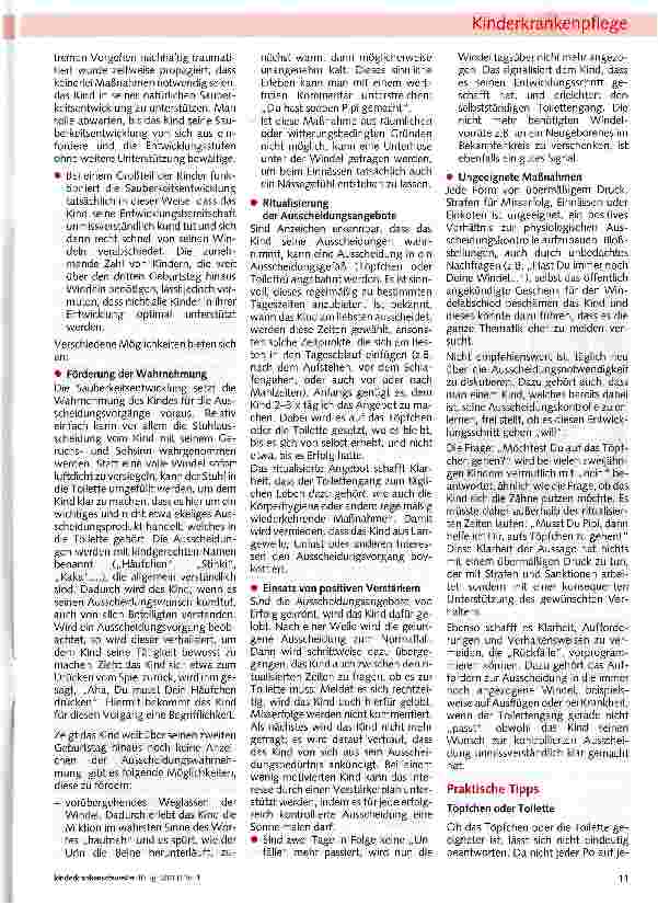 Vorschauseite 4: Sauberkeitsentwicklung undAusscheidungsverhaltenals Thema für die Kinderkrankenpflege