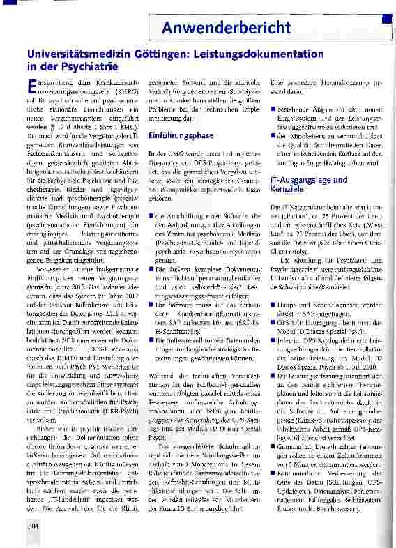 Vorschauseite 1: Universitätsmedizin Göttingen: Leistungsdokumentation in der Psychiatrie