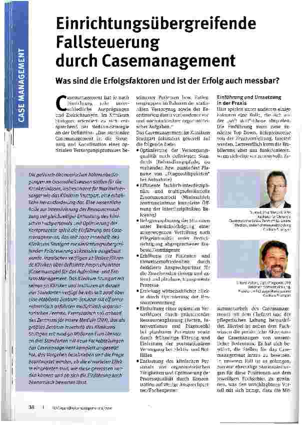 Vorschauseite 1: Einrichtungsübergreifende Fallsteuerung durch Casemanagement