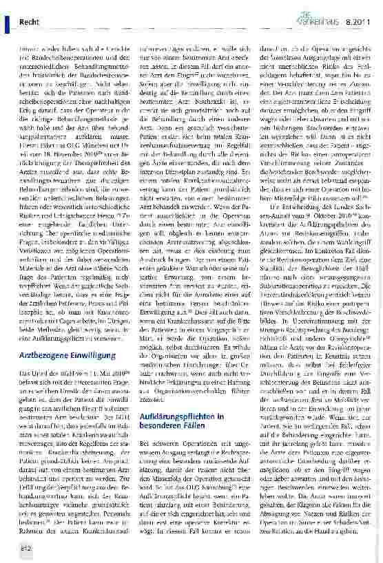 Vorschauseite 3: Patientenaufklärung im Spiegel der Rechtsprechung des Jahres 2010