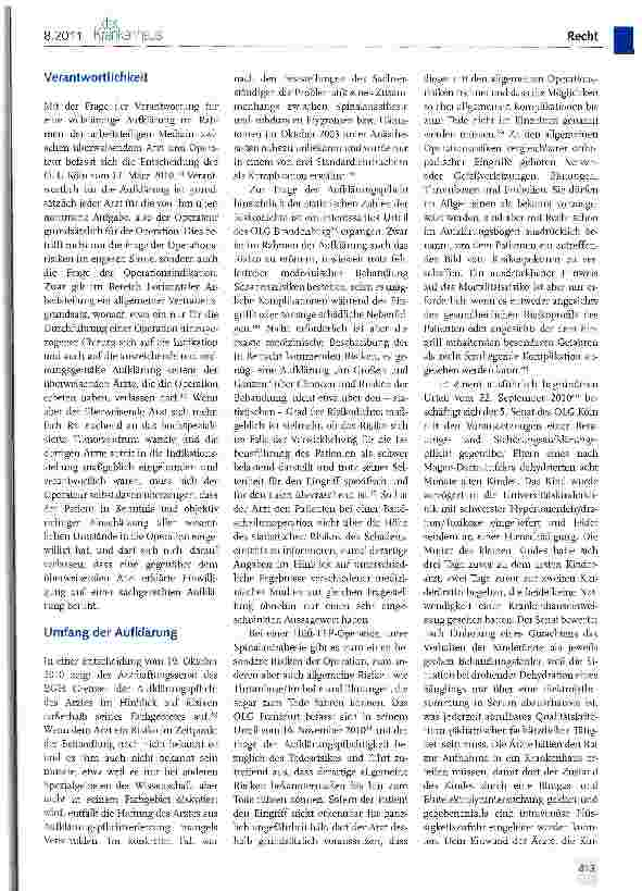 Vorschauseite 4: Patientenaufklärung im Spiegel der Rechtsprechung des Jahres 2010