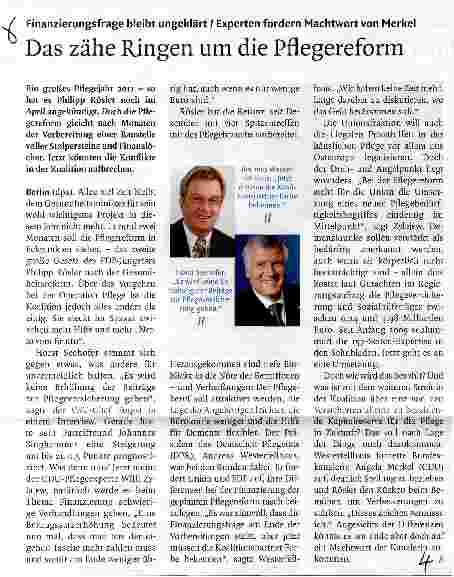 Vorschauseite 1: Das zähe Ringen um die Pflegereform