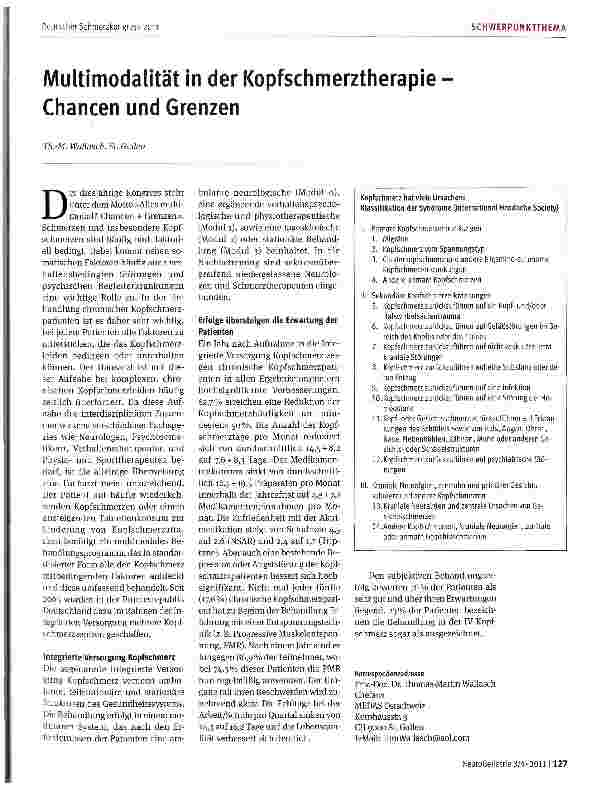 Vorschauseite 1: Multimodalität in der Kopfschmerztherapie Chancen und Grenzen