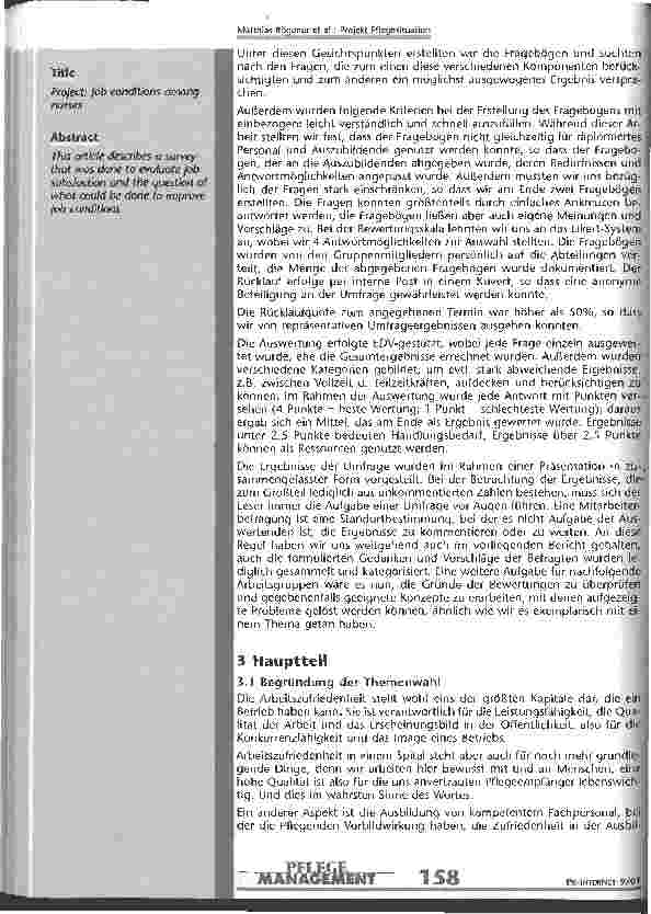 Vorschauseite 2: Projekt Pflegesituation