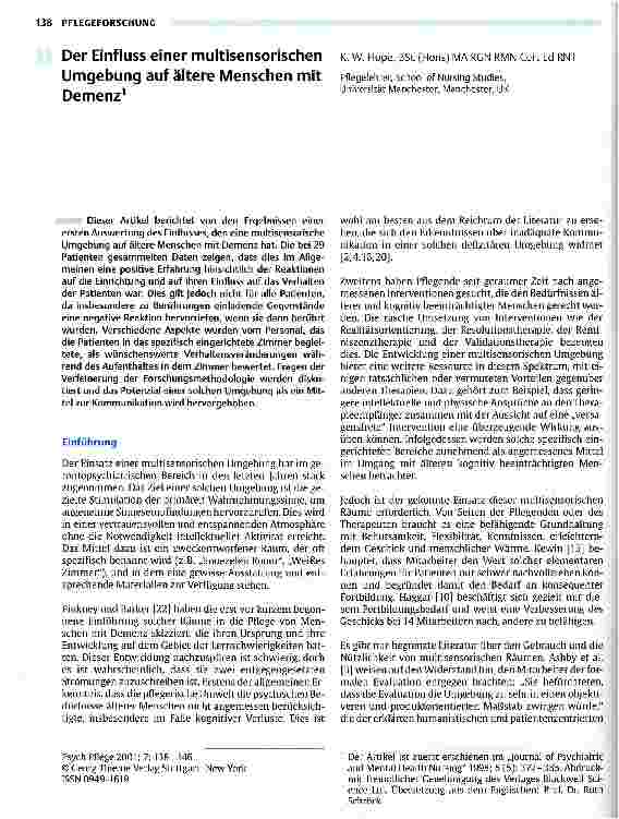 Vorschauseite 1: Der Einfluss einer multisensorischen Umgebung auf ältere Menschen mit Demenz