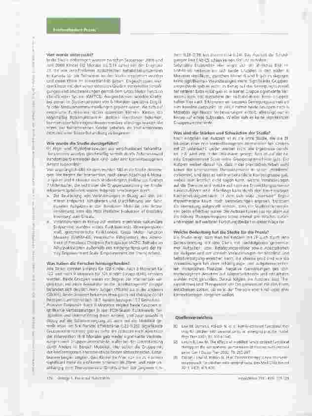 Vorschauseite 2: Nutzerfreundliche StudienzusammenfassungFokus auf Funktionen: Vergleich rein „kontextbezogener Interventionen mit „kindbezogenen Interventionen bei Kindern mit Zerebralparese eine…