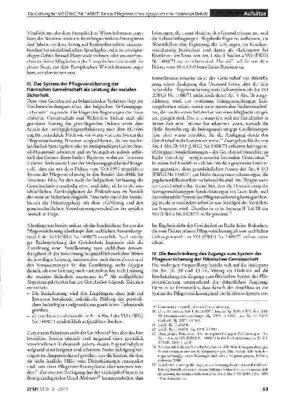 Vorschauseite 3: Die Geltung der VO (EWG) Nr. 1408/71 für das Pflegeversicherungssystem einer föderalen Einheit unter Ausschluss von Personen aus anderen Teilen des Staatsgebiets
