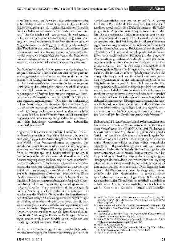 Vorschauseite 5: Die Geltung der VO (EWG) Nr. 1408/71 für das Pflegeversicherungssystem einer föderalen Einheit unter Ausschluss von Personen aus anderen Teilen des Staatsgebiets