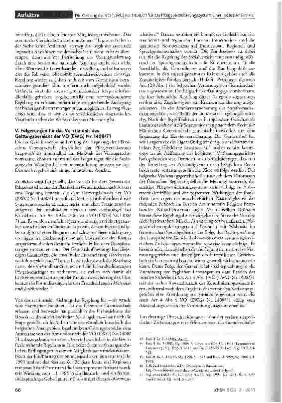 Vorschauseite 6: Die Geltung der VO (EWG) Nr. 1408/71 für das Pflegeversicherungssystem einer föderalen Einheit unter Ausschluss von Personen aus anderen Teilen des Staatsgebiets