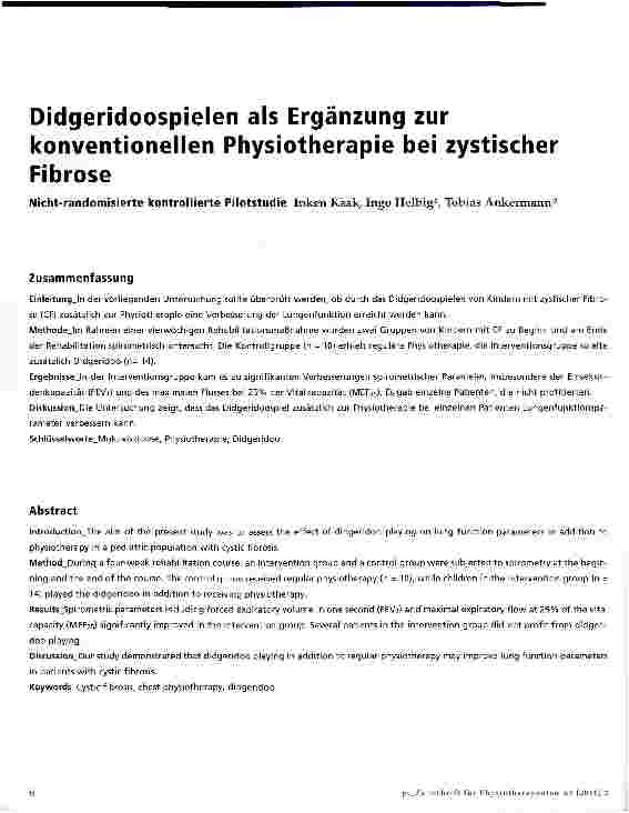 Vorschauseite 1: Didgeridoospielen als Ergänzung zur konventionellen Physiotherapie bei zystischer Fibröse