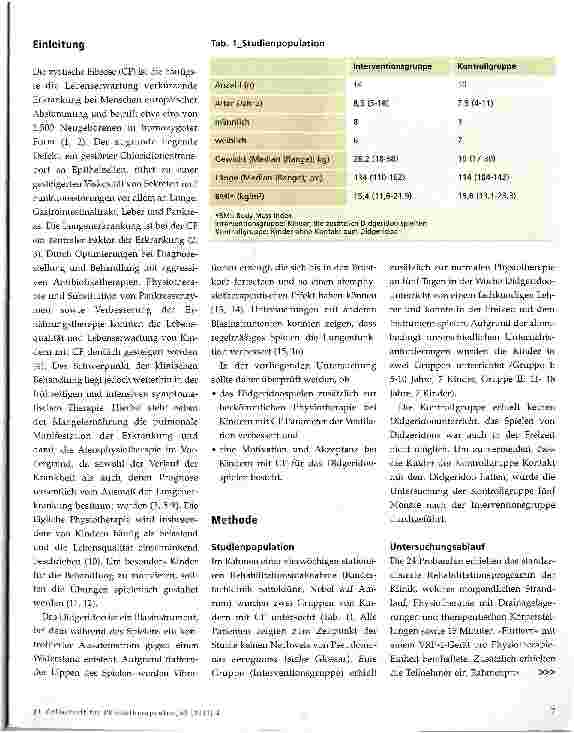 Vorschauseite 2: Didgeridoospielen als Ergänzung zur konventionellen Physiotherapie bei zystischer Fibröse