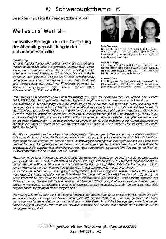 Vorschauseite 1: Weil es uns Wert ist - Innovative Strategien für die Gestaltung der Altenpflegeausbildung in der stationären Altenhilfe