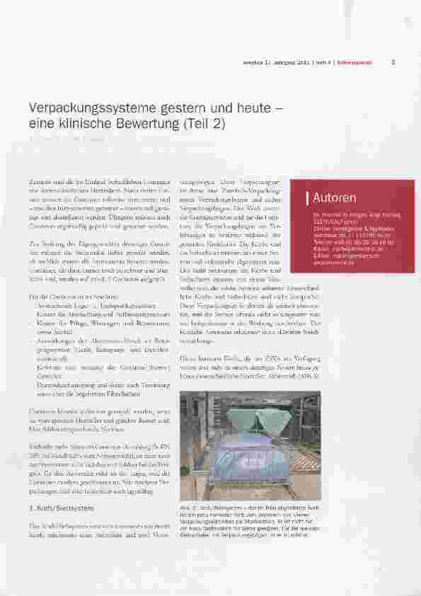 Vorschauseite 1: Verpackungssysteme gestern und heute eine klinische Bewertung (Teil 2)