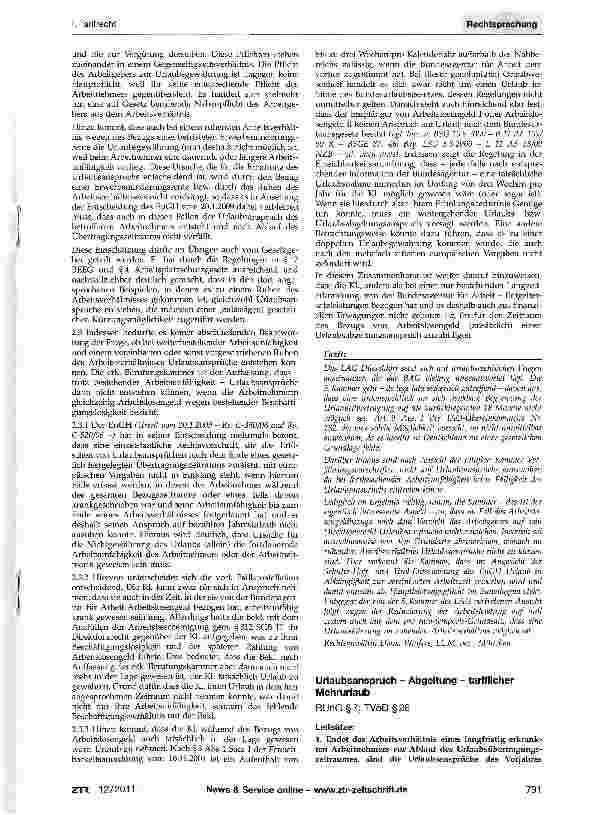 Vorschauseite 2: Urlaubsabgeltung bei Krankheit - Arbeitsbescheinigung - Bezug von ArbeitslosengeldBUrIG §7; IAO-Übereinkommen Nr. 132 Art. 9; SGB IM §312