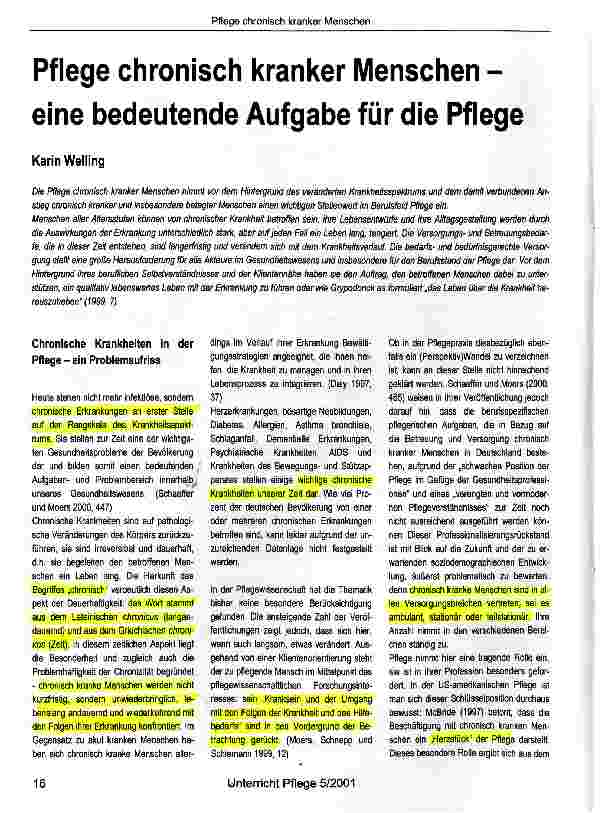 Vorschauseite 1: Pflege chronisch kranker Menschen -eine bedeutende Aufgabe für die Pflege