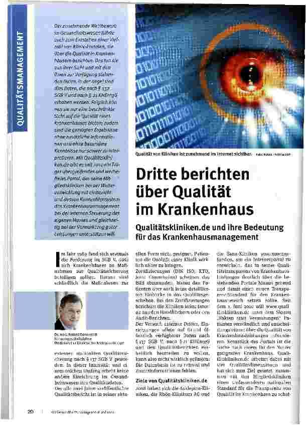 Vorschauseite 1: Dritte berichten über Qualität im Krankenhaus