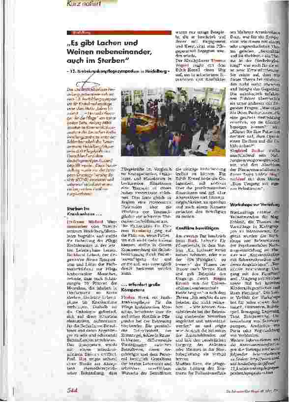 Vorschauseite 1: Es gibt Lachen und Weinen nebeneinander, auch im Sterben 12. Krebskrankenpflegesymposium in Heidelberg