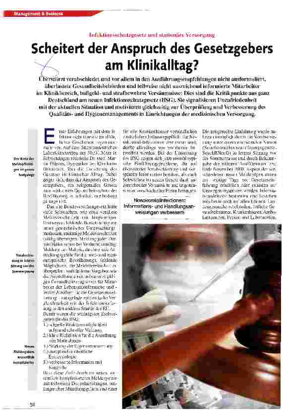 Vorschauseite 1: Scheitert der Anspruch des Gesetzgebers am Klinikalltag?