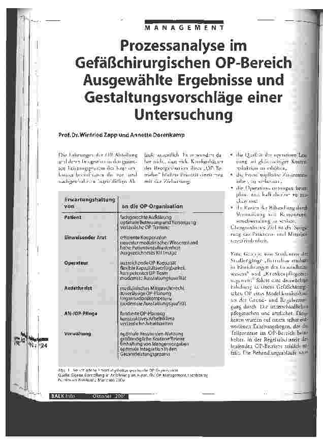 Vorschauseite 1: Prozessanalyse im Gefäßchirurgischen OP-Bereich Ausgewählte Ergebnisse und Gestaltungsvorschläge einer Untersuchung