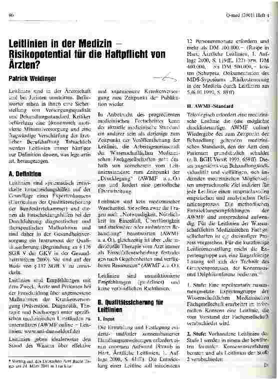 Vorschauseite 1: Leitlinien in der Medizin - Risikopotential für die Haftpflicht von Ärzten?