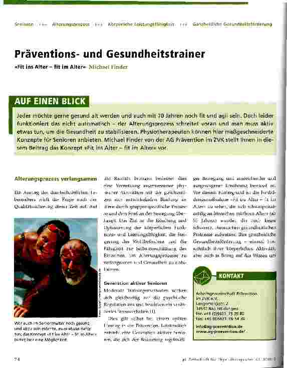 Vorschauseite 1: Präventionsund Gesundheitstrainer»Fit ins Alter - fit im Alter«