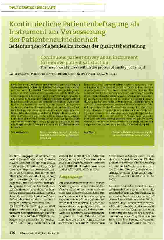 Vorschauseite 1: Kontinuierliche Patientenbefragung als Instrument zur Verbesserung der Patientenzufriedenheit