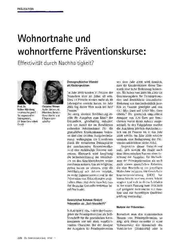 Vorschauseite 1: Wohnortnahe und wohnortferne Präventionskurse